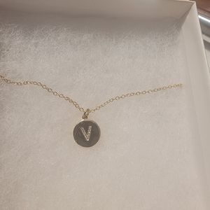 Pave initial disc necklace